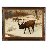 Deer in the Snow by Georges Rötig, Oil on canvas, sold Aug 2025