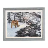 Mountain Lion in Snow by Tim Cox, Oil on board, sold Aug 2025