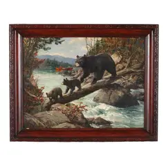 Bears Crossing a Stream by Frank Vining Smith, Oil on Masonite, sold Aug 2025