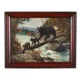 Bears Crossing a Stream by Frank Vining Smith, Oil on Masonite, sold Aug 2025