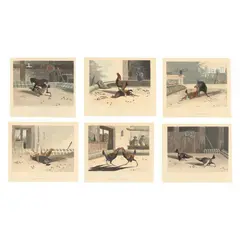 Set of Six Cock Fighting Prints by Newton Smith Fielding, Each a hand colored etching and aquatint, sold Aug 2025