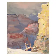 View of a Canyon by Charles Hovey Pepper, Watercolor and gouache on paper board, sold Aug 2025
