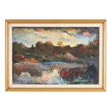 Autumn Pond II by Balazs Szabo, Oil on canvas panel, sold Aug 2025