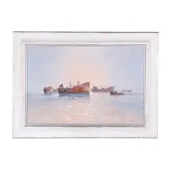 Cargo Ships Close to Shore by Gerrit Roon, Oil on canvas board, sold Aug 2025