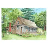Log Cabin by Walter Cudnohufsky, Watercolor on paper, sold Aug 2025