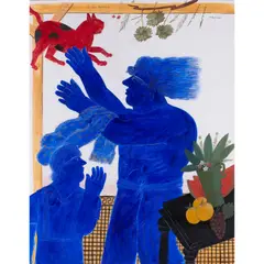 Le chat retrouvé by Alecos Fassianos, circa 1985, Huile sur toile, sold Dec 2022