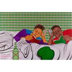 Pomme et Bière by Chéri Samba, 2008, Acrylique et paillettes sur toile, sold Nov 2022