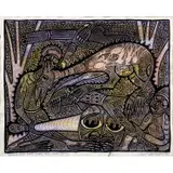 Dreams of three mouth turkey baby (Tatoe Pantry) by Twins Seven-Seven, 1994, Encre et feutre de couleur sur papier, sold Nov 2022