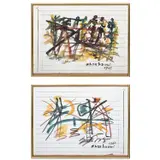 Sans titre (Dyptique) by Jilali Gharbaoui, 1965, Gouache sur papier, sold Nov 2022