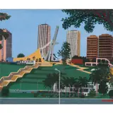 Cathédrale Saint-Paul d'Abidjan, vers 1980s by Zéphirin Kouassi dit Zéphirin, Acrylique sur toile, sold Nov 2022