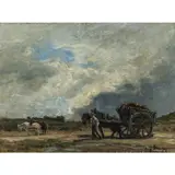 La charrette de foin by Henri-Arthur Bonnefoy, Huile sur panneau, sold Sep 2022