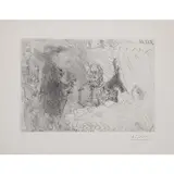 Le cocu avec une femme nue et des voyageurs - 1966 by Pablo Picasso, Eau-forte sur papier vélin, sold Dec 2022
