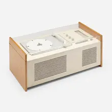 SK 6 Phonosuper radiogram by Dieter Rams, 1958, enameled steel, ash, acrylic, enameled aluminum, plastic, sold Jan 2023