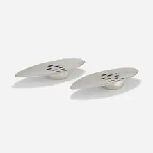Centerpieces, pair by attribution Gio Ponti, c. 1960, silver-plated brass, sold Jan 2023