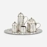 Coffee and tea service by Massimo Vignelli, c. 1980, silver plate, sold Jan 2023