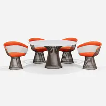 Dining set by Warren Platner, 1966 / 1972, bronzed steel, marble, upholstery, sold Jan 2023