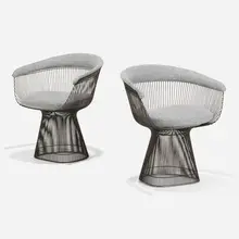 Chairs, pair by Warren Platner, bronzed steel, upholstery, sold Jan 2023