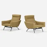 Lounge chairs, pair by Joseph-André Motte, c. 1955, enameled steel, upholstery, sold Jan 2023