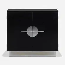Cabinet by Walter Dorwin Teague, c. 1935, lacquered wood, chrome-plated steel, sold Jan 2023