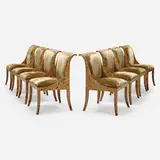 Dining chairs, set of eight by Modern, c. 1975, Asian bullfrog leather over wood, upholstery, sold Jan 2023
