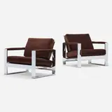 Chunky Milo lounge chairs model 1372-103, pair by Milo Baughman, 1972, chrome-plated steel, upholstery, sold Jan 2023