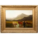 Scottish River Scene with Highland Cattle by Thomas H. Gibb, Oil on canvas, offered Sep 2026