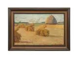 Haystacks by John Franklin Stacey, oil on canvas, sold Jan 2026