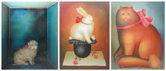 (3) serigraphs of animals depicting a cat by Igor Galanin, silkscreen on paper, sold Dec 2023