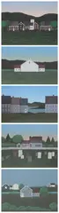 (5) Americana serigraphs depicting houses and buildings by Ted Jeremenko, silkscreen on paper, sold Dec 2023