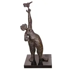 Abstract Voluptuous Bird Handler by Rick Rowley, bronze sculpture, sold Mar 2022