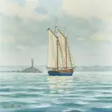 Entering Nantucket Harbor by Gregory S. Hill, 1988, oil on canvas, sold Mar 2022