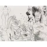 Cirque et Catch" plate 25 from "Series 347 by Pablo Picasso, 1521, etching on wove paper, sold Mar 2022