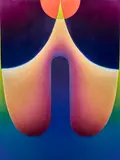 Point of Entry (Blood-Orange Moon Over Orange Sac) by Loie Hollowell, 2017, oil paint, sold Mar 2022