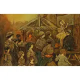 Street Players by Jerome Myers, 1923, oil on board mounted to canvas, sold Mar 2022