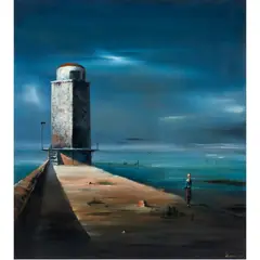 Lighthouse by Robert Watson, oil on canvas, sold Mar 2022