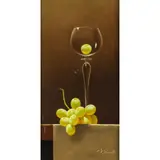 Grapes and Wine Glass by Gerald Stinski, oil on panel, sold Mar 2022
