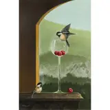 Raspberries and Finches by Gerald Stinski, oil on panel, sold Mar 2022