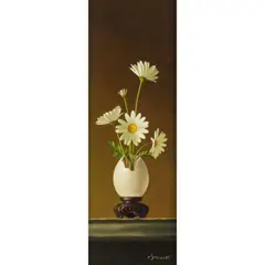 Daisies in Egg by Gerald Stinski, oil on panel, sold Mar 2022
