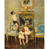 Children in Living Room by Jules Rene Herve, 1950s, oil on canvas, sold Mar 2022
