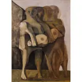 Peon Carrying Head of Bull by Morris Broderson, 1960, oil on canvas, sold Mar 2022
