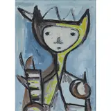 Cat by Emerson Woelffer, 1949, oil on board, sold Mar 2022