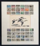 Federal Duck Stamps and Print by Ron Jenkins, lithograph, sold Oct 2023