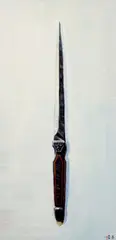 Damascus Steel Bodkin by Heather Horton, oil on board, sold Mar 2026