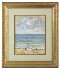 beach scene by George Luks, watercolor, sold May 2024