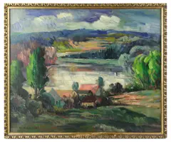 landscape by Hale Woodruff, oil on canvas, sold May 2024