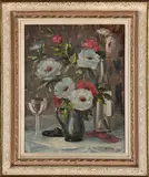 Still Life with White and Red Flowers by Adelio Zagni Zeelie, oil on board, sold Mar 2023