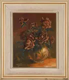 Still Life with Roses by Hennie Uys, oil on canvas mounted on board, sold Mar 2023