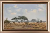Impalas Beneath Trees in an Expansive Landscape by Johann Koch, oil on canvas, sold Mar 2023