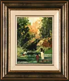 Fetching Water in a Forest by Mauro Chiarla, oil on canvas mounted on board, sold Mar 2023