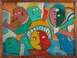 Untitled by Nathan M Cowan, tempera painting on board, sold Nov 2023